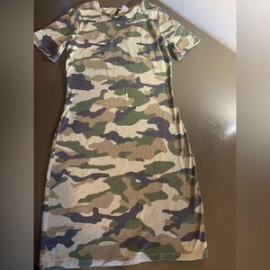 Divided Green Brown Sheath Mini‎ Dress Casual